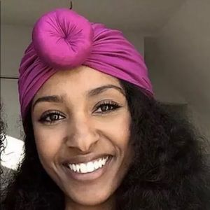 COPY - Woman round ball flower hat turban knot cap